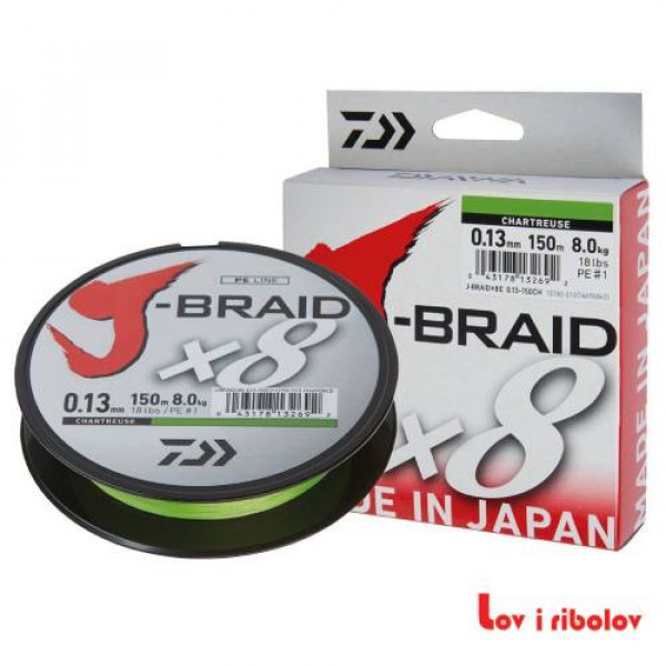 Upredena struna Daiwa J-braid X8 0.42mm 300m Chartreuse