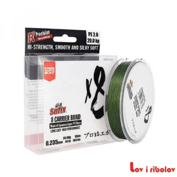 Upredena struna Sufix X8 Braid 300m 0.165mm Stealth Green