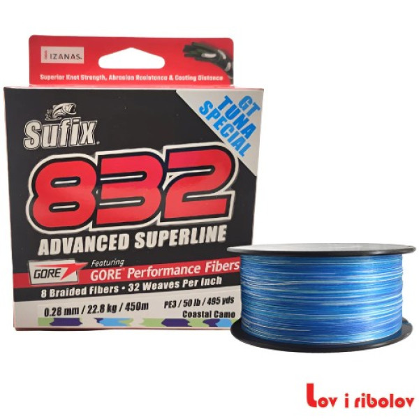 Upredena struna Sufix 832 Braid Coastal Camo 450m 0.33mm